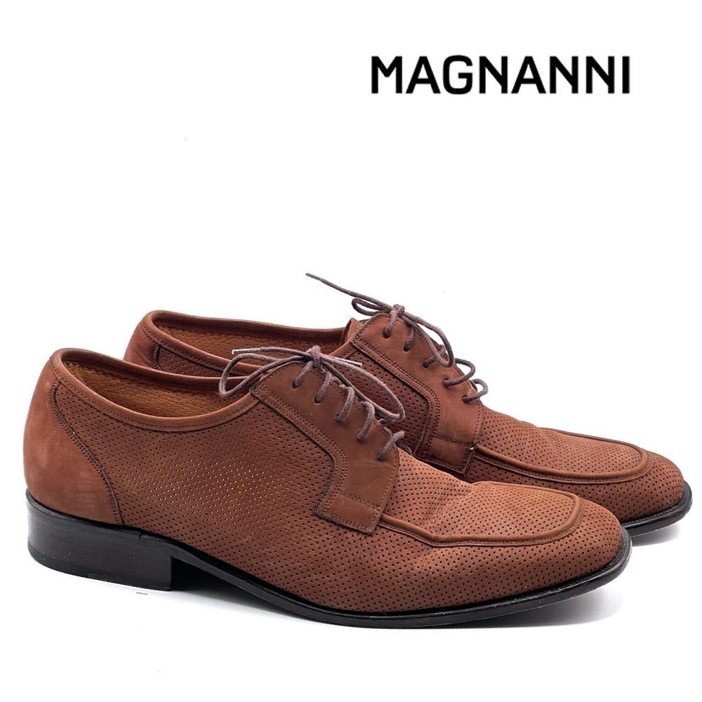 Magnanni Men’s Cognac Perforated Leather Loafer Shoes Made In Spain size 42.5